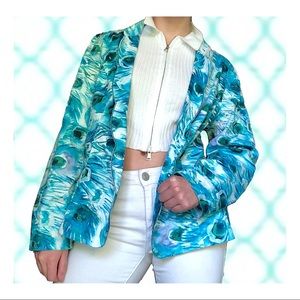 Additions by Chicos Bold Peacock Print Jacket